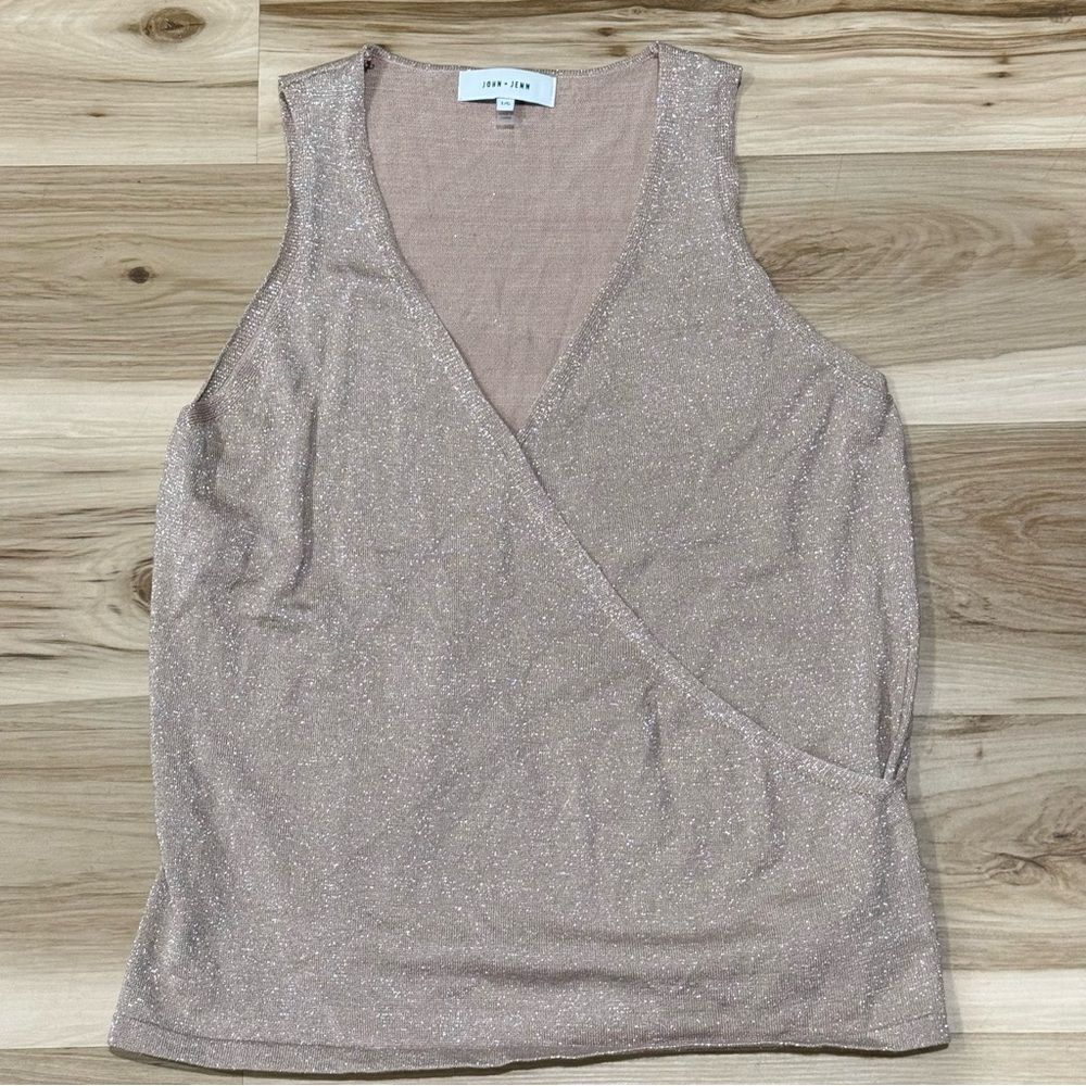 John + Jenn Maritime Shimmer Knit Top Sleeveless Metallic Women’s Large